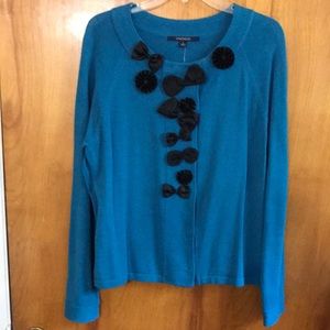 ^ NWOT Chadwick Blue Sweater With Black Bows - L